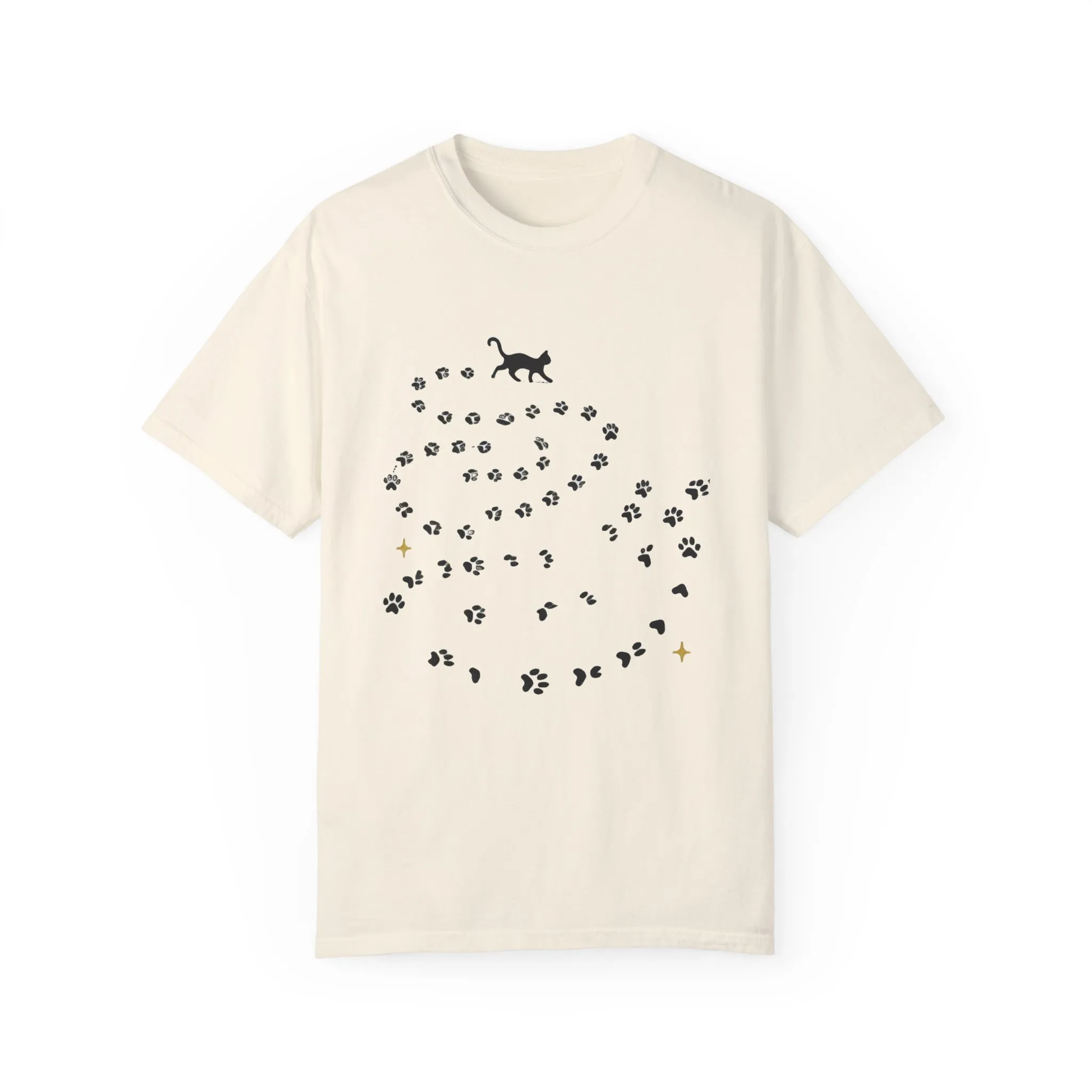 Whimsical Cat and Paw Print T-Shirt for Animal Lovers - Image 5