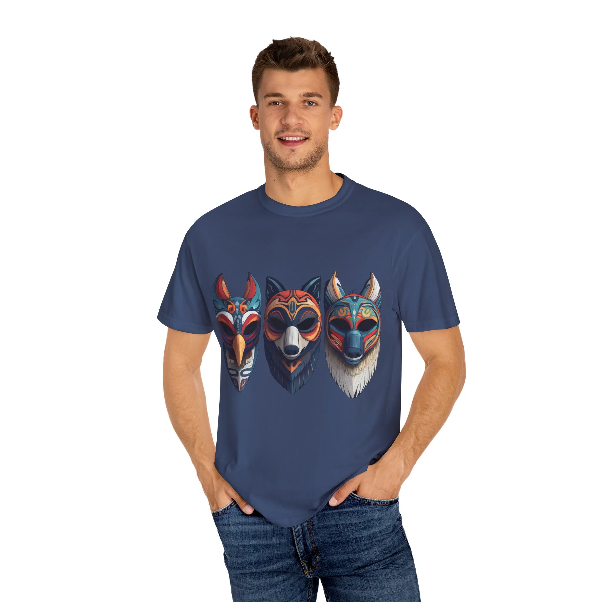 Tribal Mask Unisex Garment-Dyed T-Shirt | Artistic & Colorful Graphic Tee - Image 39