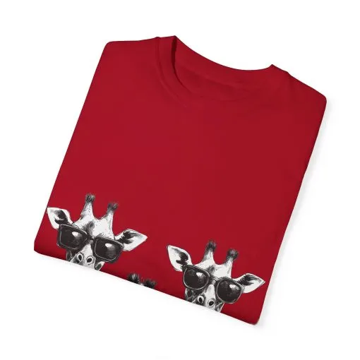Cool Giraffe Sunglasses Unisex Garment-Dyed T-shirt - Image 38