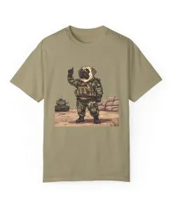 Military Pug Unisex Garment-Dyed T-Shirt - Funny Dog Graphic Tee for Pet Lovers