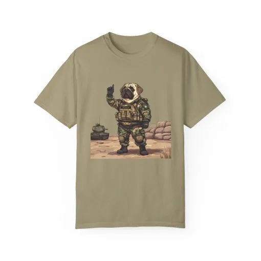 Military Pug Unisex Garment-Dyed T-Shirt - Funny Dog Graphic Tee for Pet Lovers