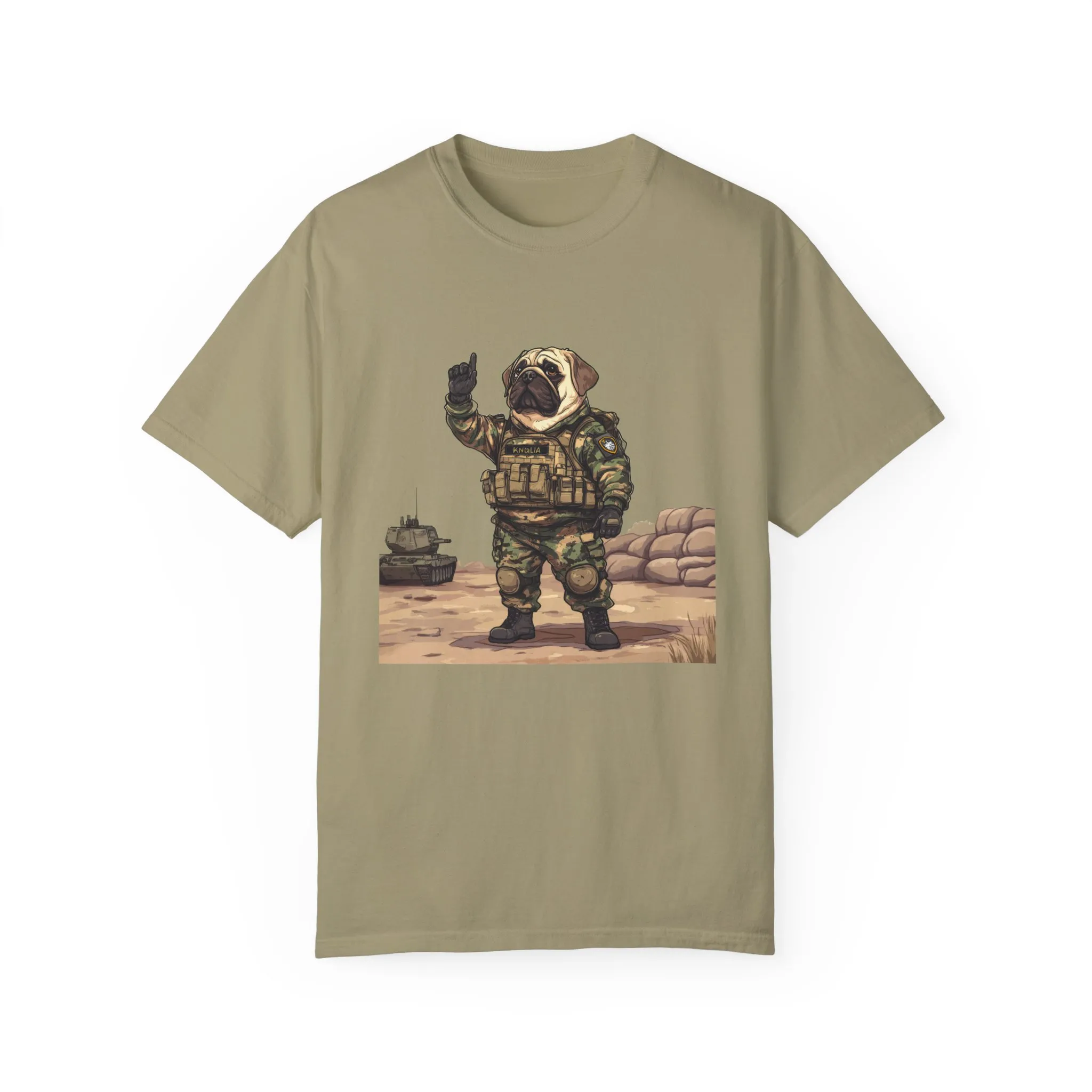 Military Pug Unisex Garment-Dyed T-Shirt - Funny Dog Graphic Tee for Pet Lovers