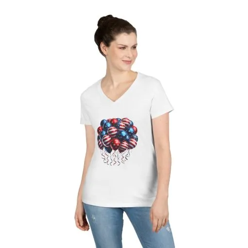 Patriotic Balloon V-Neck T-Shirt for Independence Day
