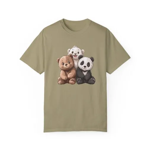Adorable Bear and Panda Friends Unisex Garment-Dyed T-Shirt - Image 21