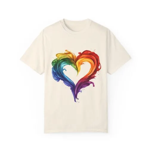 Pride Heart Unisex Garment-Dyed T-shirt - Colorful Rainbow Design for LGBTQ+ Celebration - Image 9