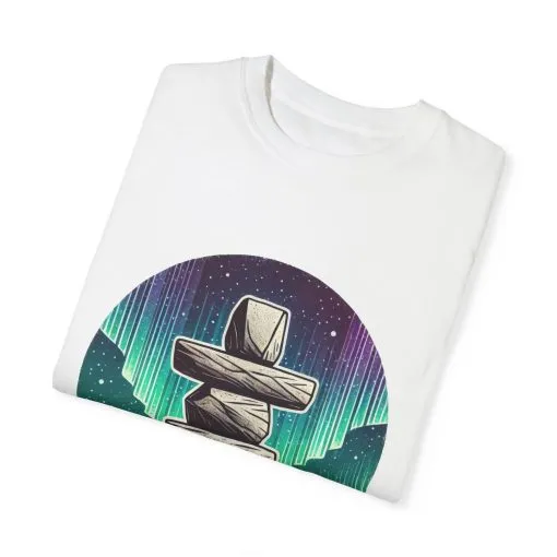 Northern Lights Stone Cairn Unisex Garment-Dyed T-Shirt - Image 6