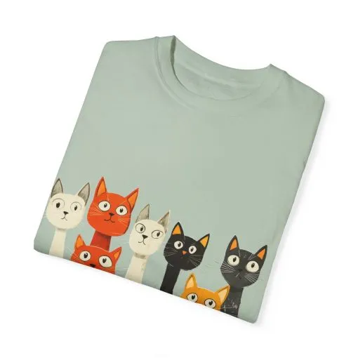 Vintage Cat Illustration Unisex Garment-Dyed T-Shirt - Perfect for Cat Lovers - Image 30
