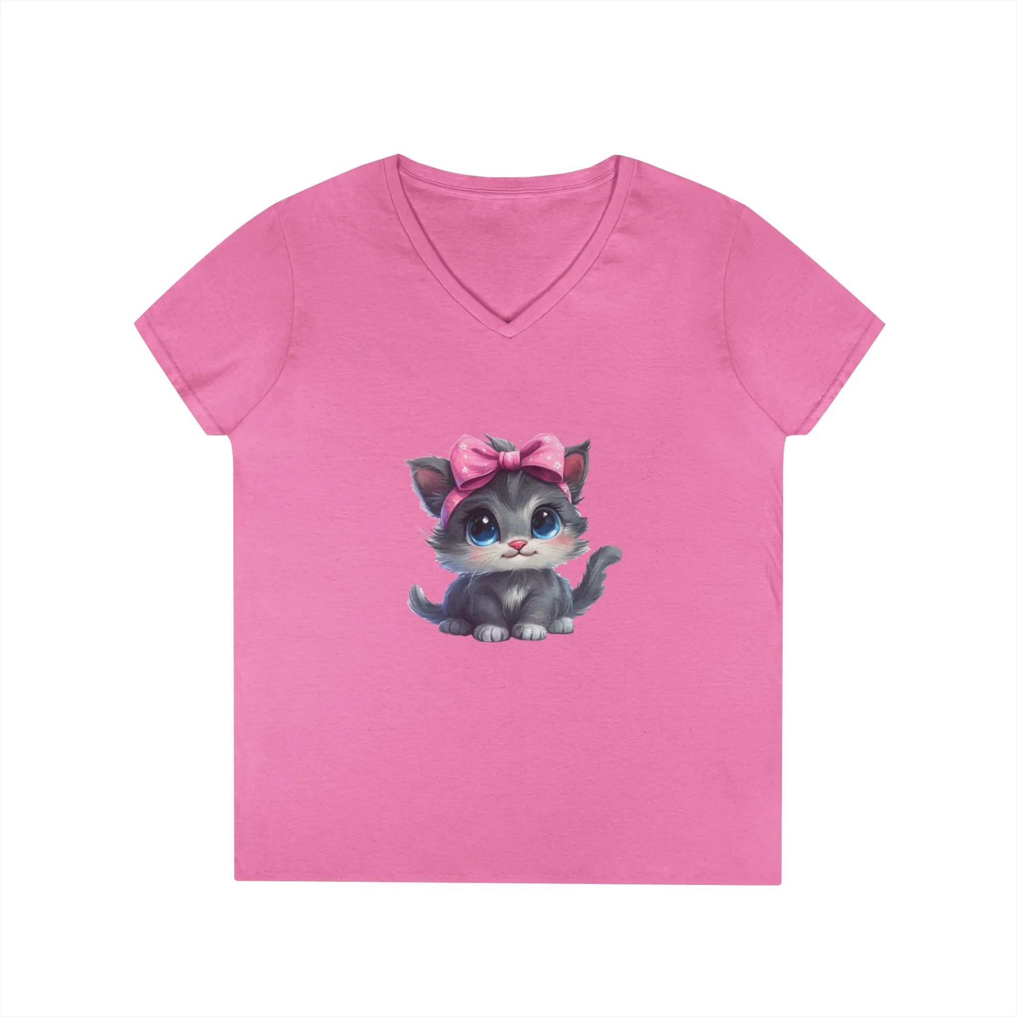 Cute Cat V-Neck T-Shirt for Animal Lovers - Image 2