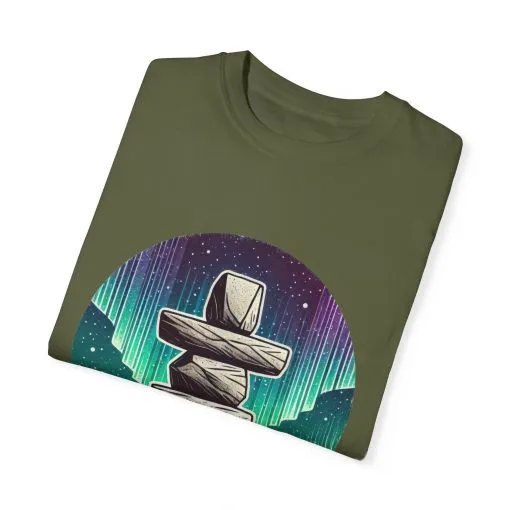 Northern Lights Stone Cairn Unisex Garment-Dyed T-Shirt - Image 3