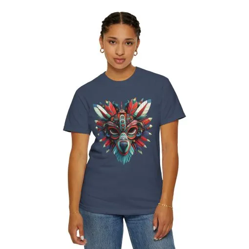 Vibrant Tribal Mask Unisex Garment-Dyed T-Shirt | Unique Festival Fashion - Image 5
