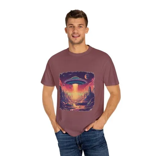 Galactic Adventure Unisex T-Shirt - UFO and Cosmic Landscape Design - Image 11