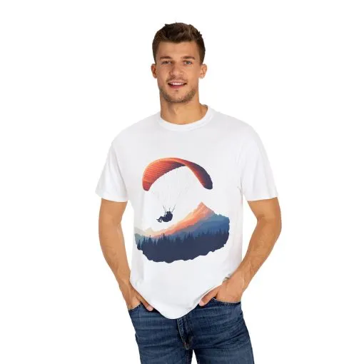 Adventure Awaits Unisex Garment-Dyed T-shirt - Paragliding and Mountain Design - Image 7