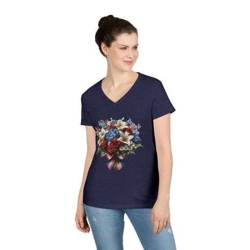 Floral Bouquet Ladies' V-Neck T-Shirt - Perfect for Spring Celebrations - Image 14