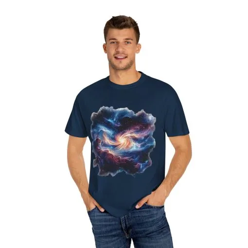 Cosmic Swirl Unisex Garment-Dyed T-Shirt - Perfect for Dreamers and Star Gazers - Image 3