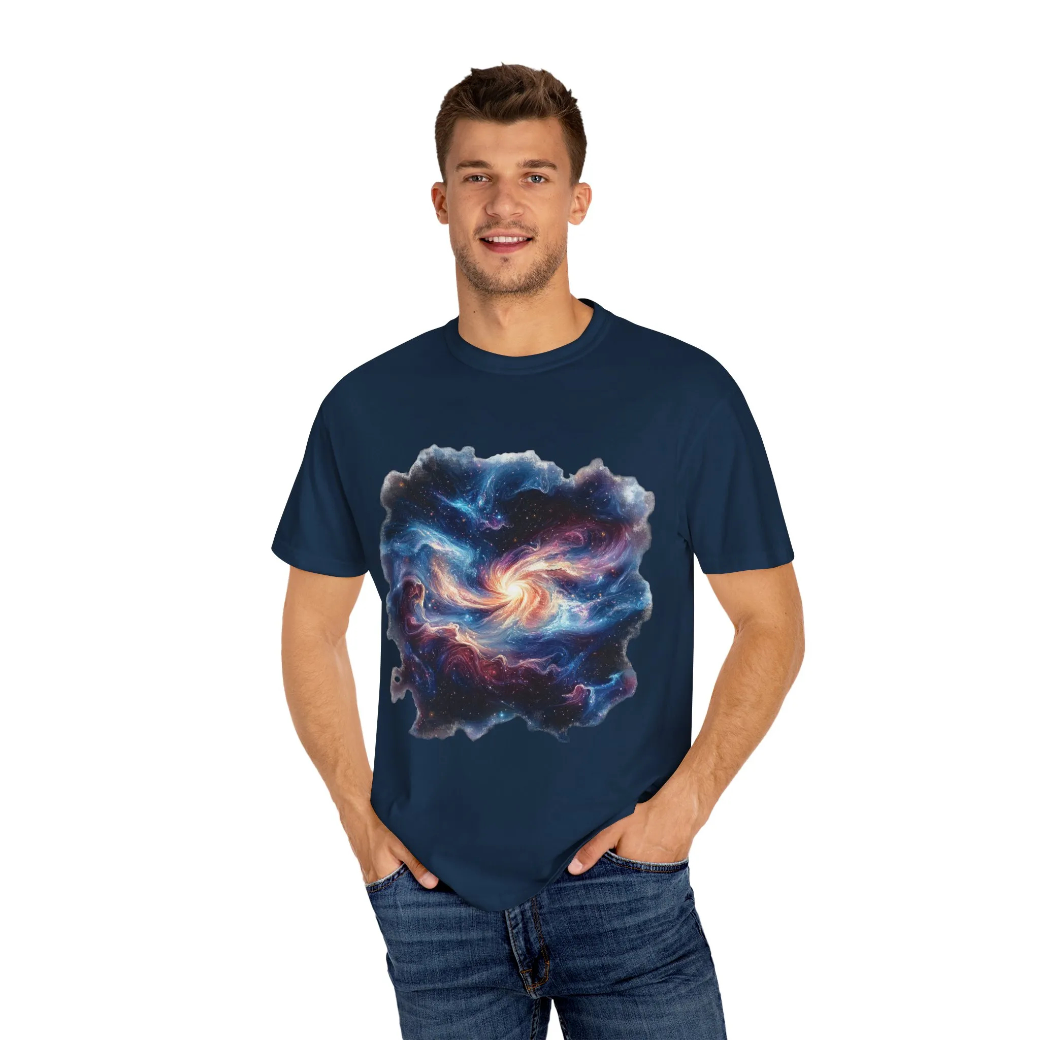Cosmic Swirl Unisex Garment-Dyed T-Shirt - Perfect for Dreamers and Star Gazers - Image 3