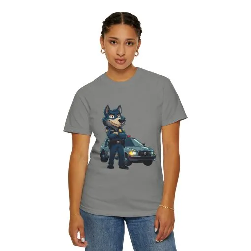 Cute Cartoon Police Dog T-Shirt - Unisex Garment-Dyed Tee - Image 24