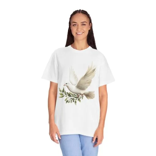 Serene Dove Unisex Garment-Dyed T-Shirt - Peaceful Nature Design - Image 7