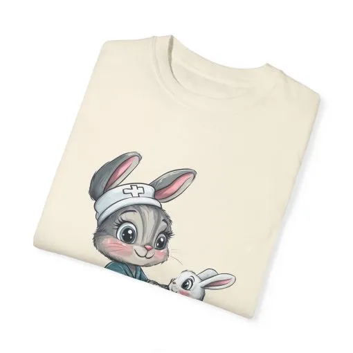 Cute Nurse Bunny Unisex Garment-Dyed T-Shirt - Image 7