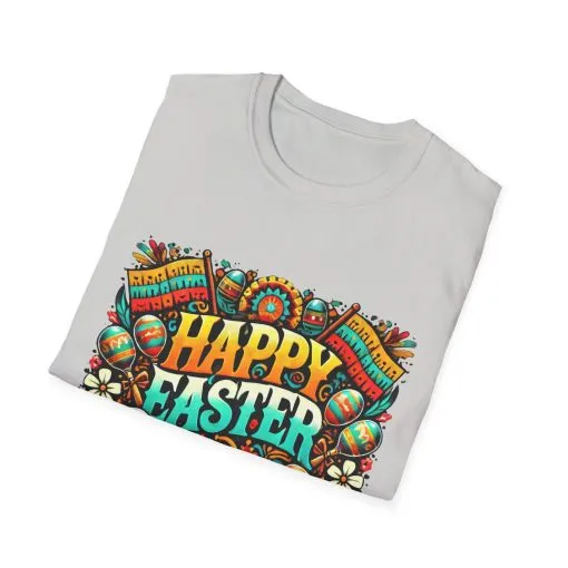 Happy Easter Unisex Softstyle T-Shirt - Colorful Easter Egg Design - Image 18