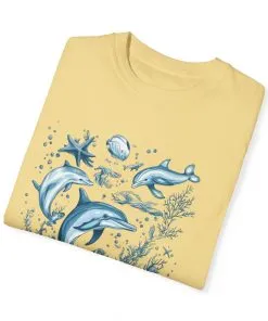 Artistic ocean wildlife t-shirt with vibrant sea life