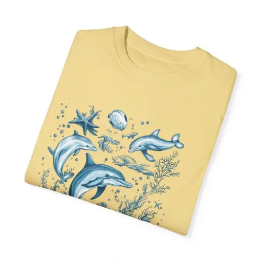 Artistic ocean wildlife t-shirt with vibrant sea life