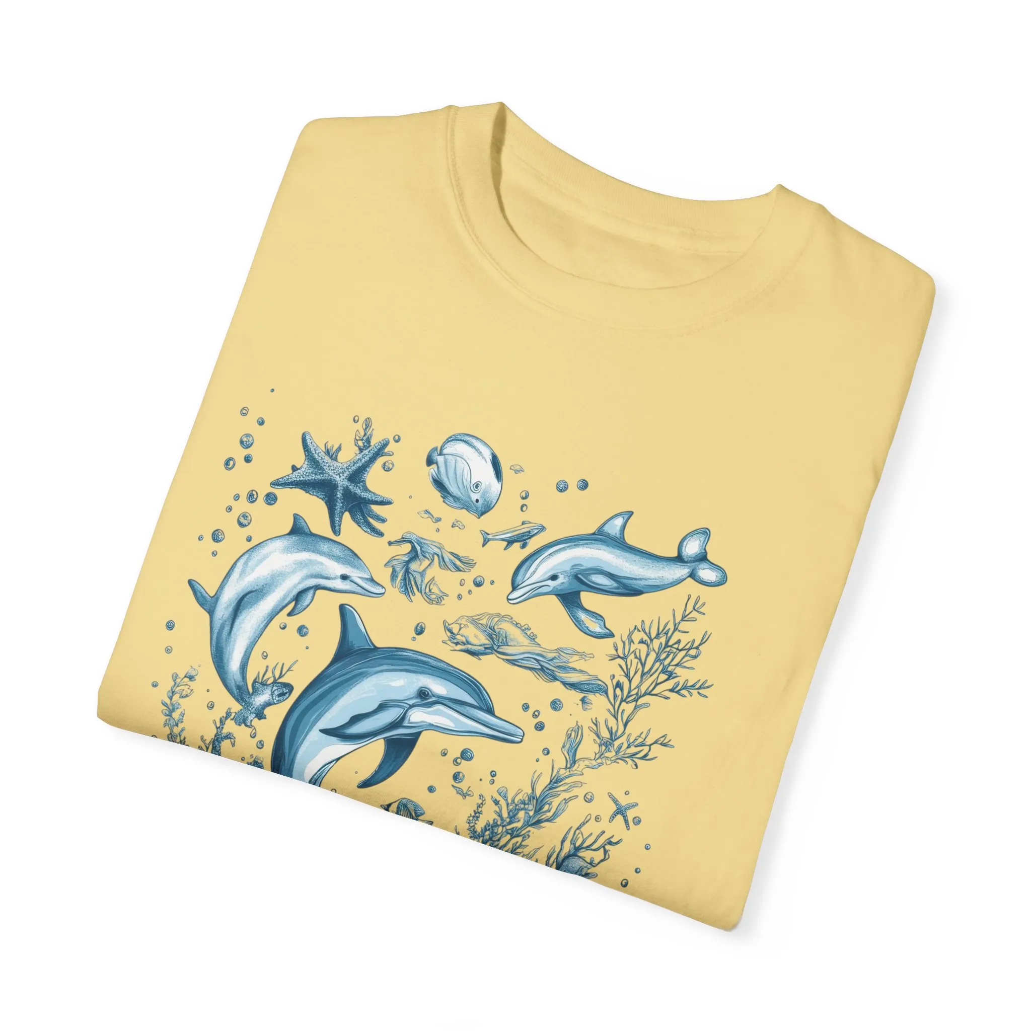 Artistic ocean wildlife t-shirt with vibrant sea life