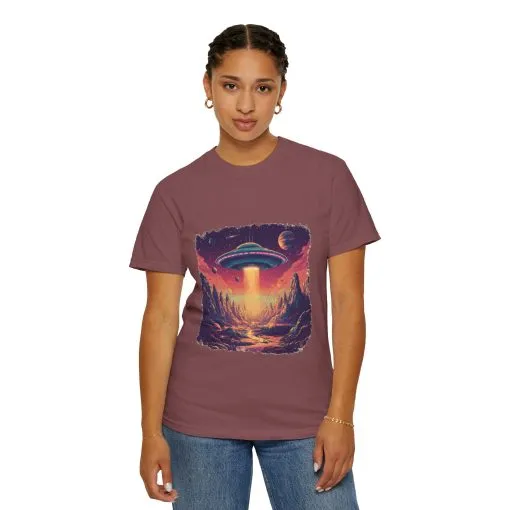 Galactic Adventure Unisex T-Shirt - UFO and Cosmic Landscape Design - Image 12