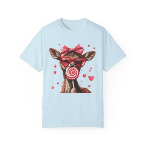Cute Valentine’s Day Deer T-Shirt - Garment-Dyed Unisex Tee with Heart Design - Image 21
