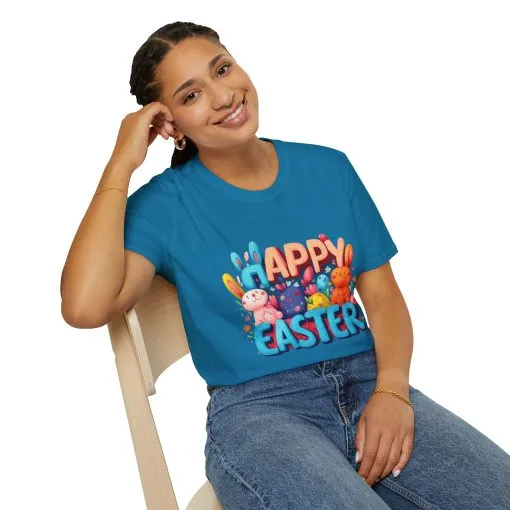 Happy Easter Unisex Softstyle T-Shirt - Fun Spring Bunny Design - Image 45