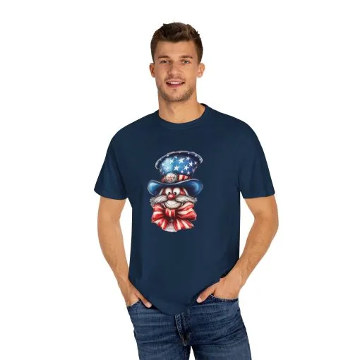 Patriotic Cat Unisex Garment-Dyed T-Shirt – Festive 4th of July Vibe - Image 11