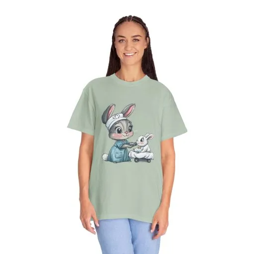 Cute Nurse Bunny Unisex Garment-Dyed T-Shirt - Image 23