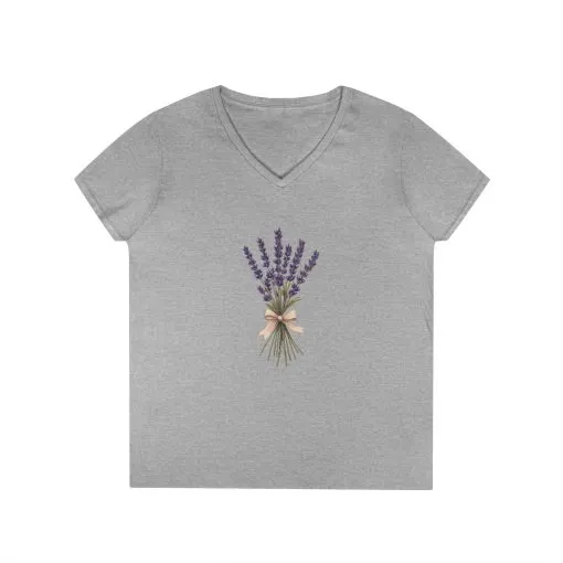 Lavender Bouquet Ladies' V-Neck T-Shirt – Feminine Floral Tee for Spring and Summer - Image 3