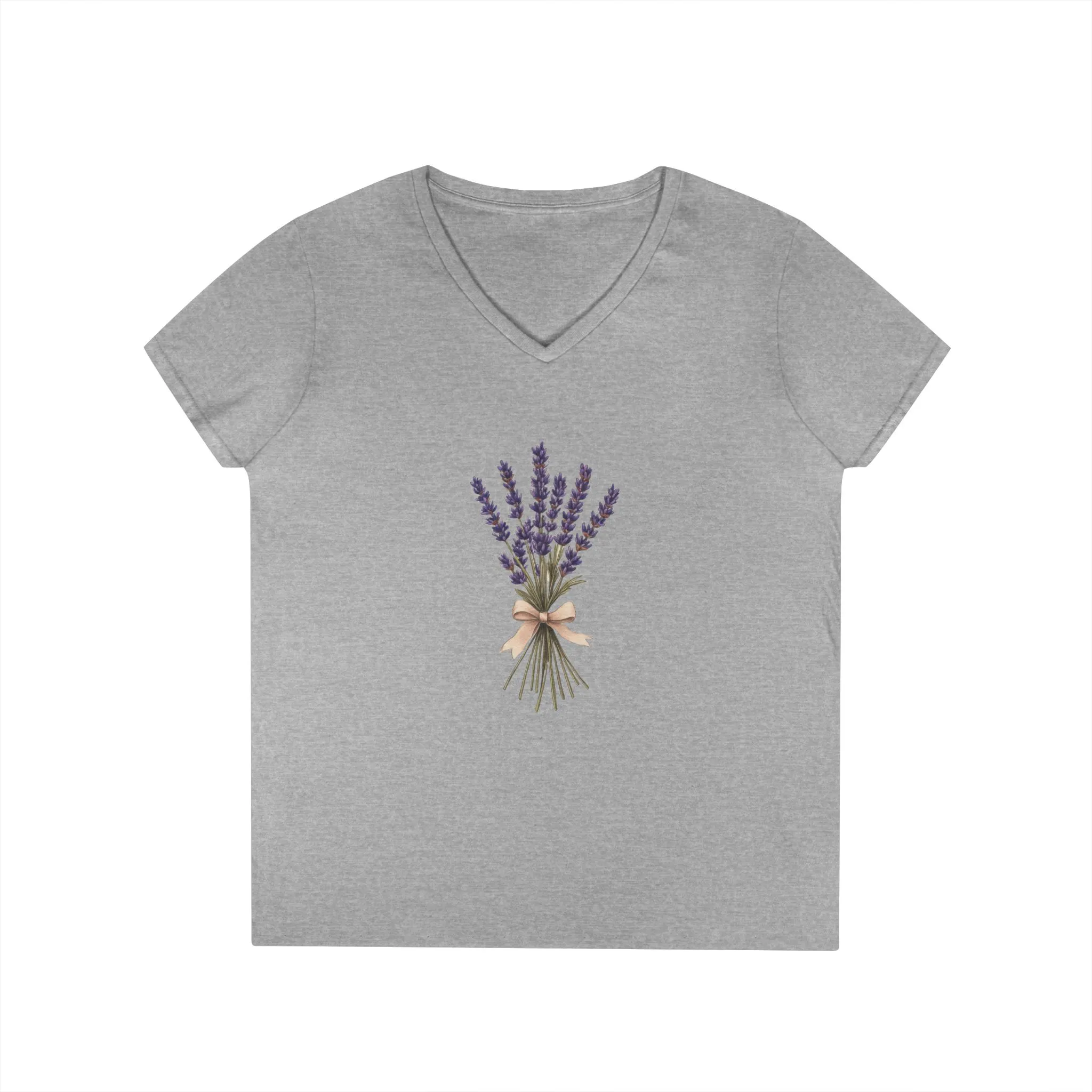 Lavender Bouquet Ladies' V-Neck T-Shirt – Feminine Floral Tee for Spring and Summer - Image 3