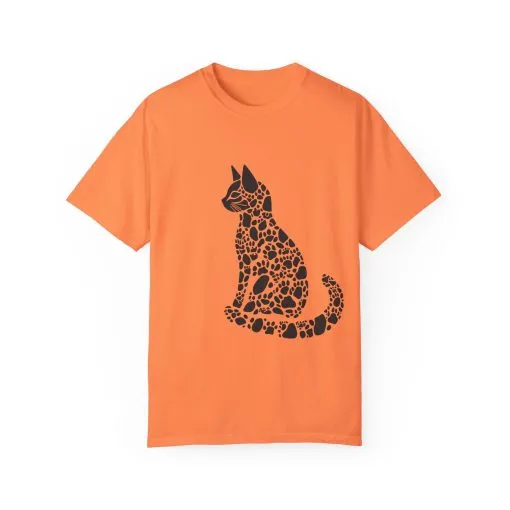 Unisex Cat Lover T-Shirt | Vintage Garment-Dyed Tee with Paw Print Cat Silhouette - Image 5