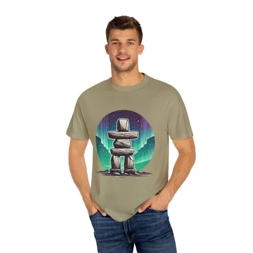 Northern Lights Stone Cairn Unisex Garment-Dyed T-Shirt - Image 15