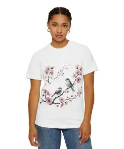Spring Blossom Unisex T-Shirt - Floral Bird Design