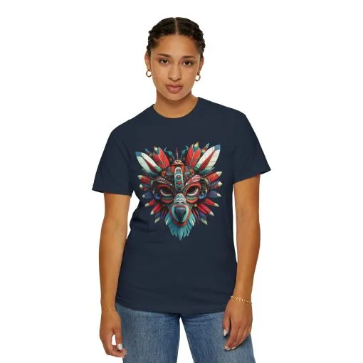 Vibrant Tribal Mask Unisex Garment-Dyed T-Shirt | Unique Festival Fashion - Image 53