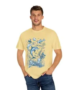 Nautical-themed sea creatures graphic t-shirt