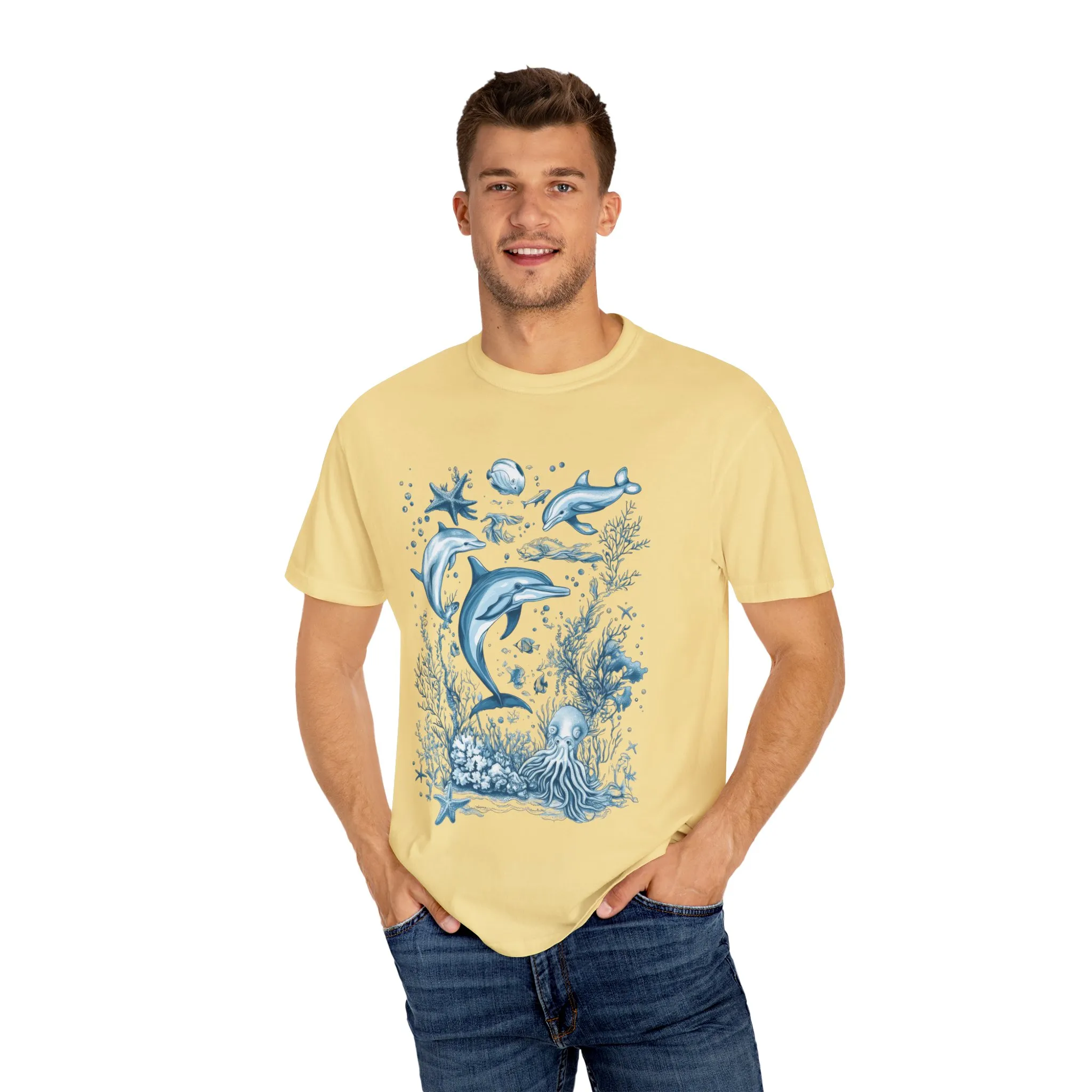 Nautical-themed sea creatures graphic t-shirt