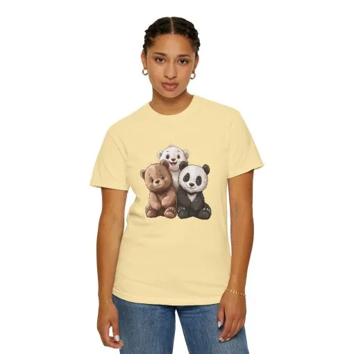 Adorable Bear and Panda Friends Unisex Garment-Dyed T-Shirt - Image 16