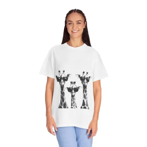 Cool Giraffe Sunglasses Unisex Garment-Dyed T-shirt - Image 4