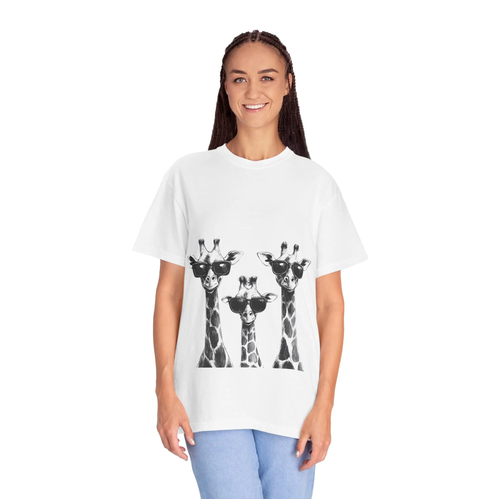 Cool Giraffe Sunglasses Unisex Garment-Dyed T-shirt - Image 4