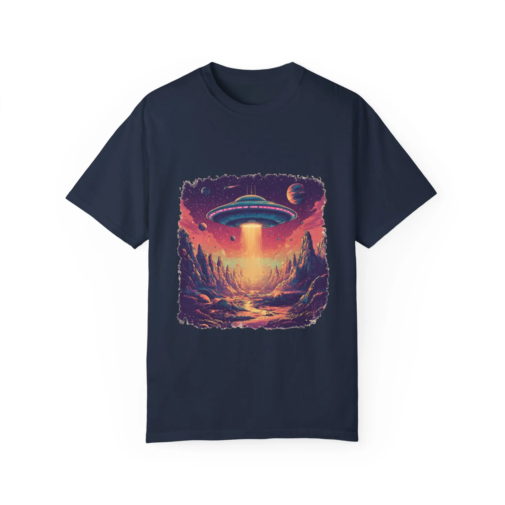 Galactic Adventure Unisex T-Shirt - UFO and Cosmic Landscape Design - Image 29