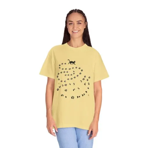 Whimsical Cat and Paw Print T-Shirt for Animal Lovers - Image 16