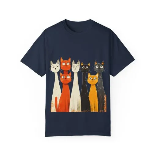 Vintage Cat Illustration Unisex Garment-Dyed T-Shirt - Perfect for Cat Lovers - Image 41