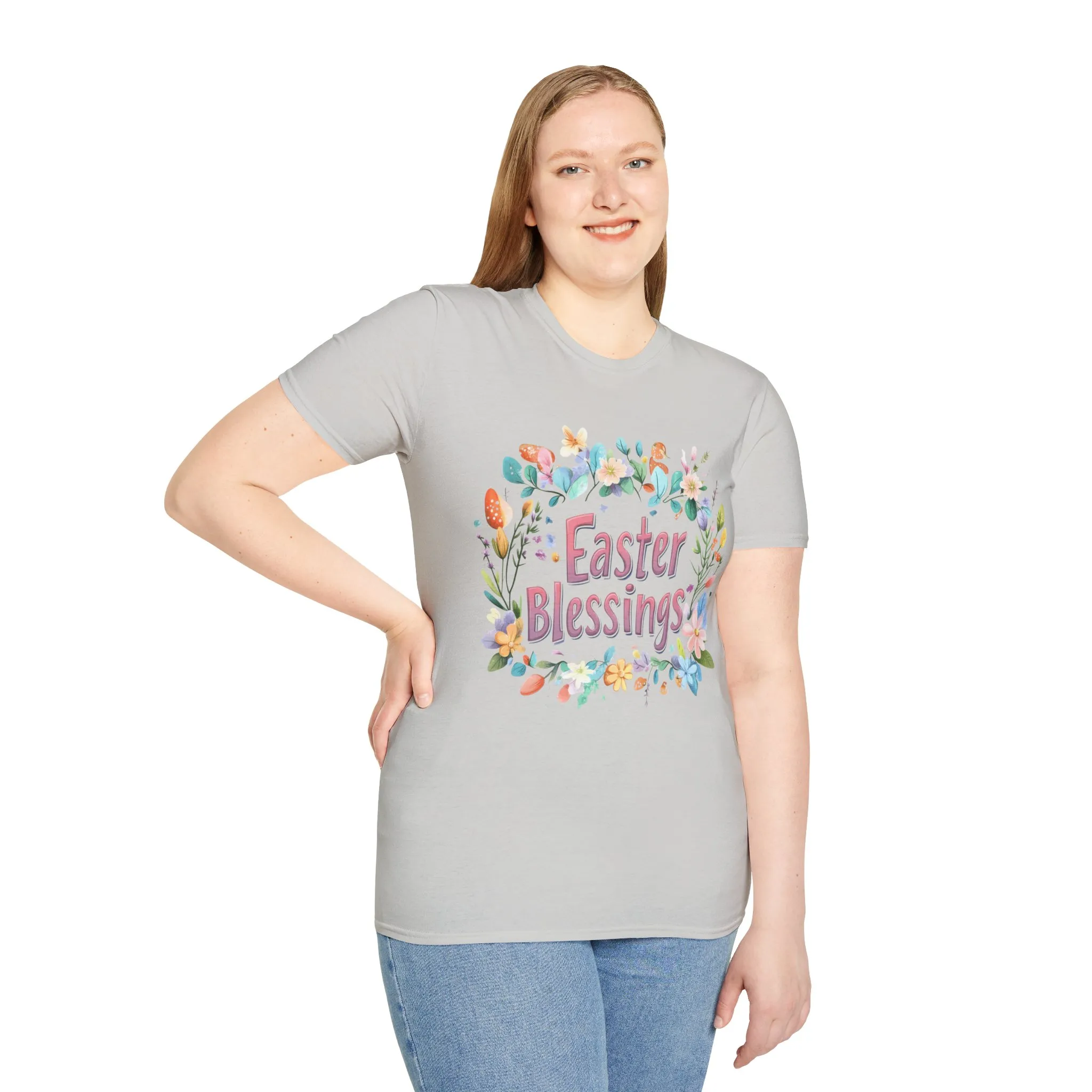 Easter Blessings Unisex Softstyle T-Shirt – Spring Floral Design - Image 9
