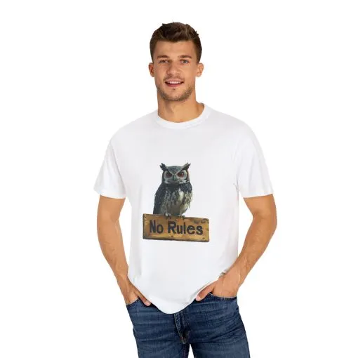 Funny Owl T-Shirt - "No Rules" Unisex Garment-Dyed Tee for Animal Lovers - Image 3