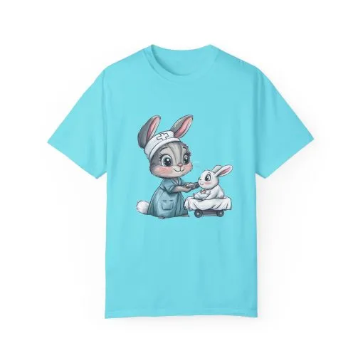 Cute Nurse Bunny Unisex Garment-Dyed T-Shirt - Image 26