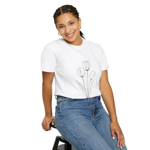 Floral Outline Unisex Garment-Dyed T-Shirt – Soft & Stylish Everyday Tee - Image 8