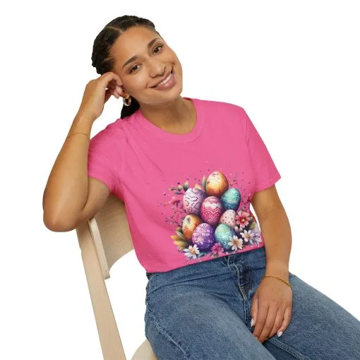 Easter Egg Floral Unisex Softstyle T-Shirt - Vibrant Spring Design - Image 5